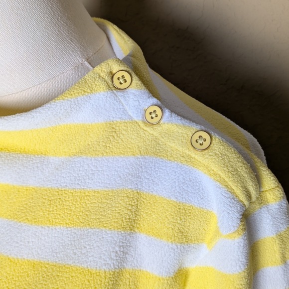 Talbots‎ Yellow & White Striped Terry Knit Pullover Nautical Button Shoulder XL - Picture 5 of 7
